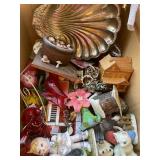 Collection of Assorted Decorative Figurines, Vintage Glassware, and Bird Clock