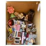 Collection of Assorted Decorative Figurines, Vintage Glassware, and Bird Clock