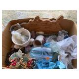 Collection of Assorted Decorative Figurines, Vintage Glassware, and Bird Clock