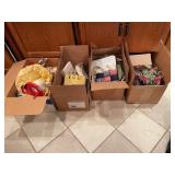 Large Collection of Decorative Figurines, Sewing Accessories, and Kitchen Items