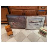 Framed Winter Scene Art Print and Set of 2 Cardinal Figurines