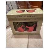 Framed Winter Scene Art Print and Set of 2 Cardinal Figurines