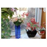 artificial flower displays in vases...