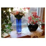 artificial flower displays in vases...