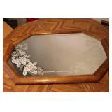 Framed mirror with flower print des...