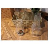 basket of glass vases and small art...