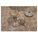 2 glass storage jars...