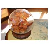 wooden table with flower design and...