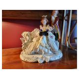 Dresden Lace Large Figurine ~ Couple with Dog