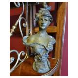Art Nouveau Spelter Bust Statue ~ Maiden with Floral Motif