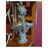 Art Nouveau Spelter Bust Statue ~ Maiden with Floral Motif