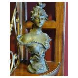 Art Nouveau Spelter Bust Statue ~ Maiden with Floral Motif