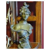 Art Nouveau Spelter Bust Statue ~ Maiden with Floral Motif