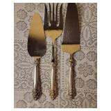 Wallace Grand Baroque Sterling Silver 3 pc Dessert Servers and Meat Fork
