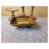 Antique French Woven Basket with Oromul Compote and Candlesticks