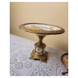 Antique French Woven Basket with Oromul Compote and Candlesticks