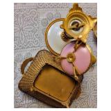 Antique French Woven Basket with Oromul Compote and Candlesticks