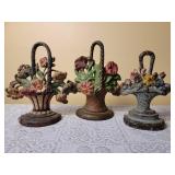 Antique Cast Iron Flower Basket Doorstops, A