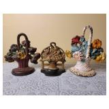 Antique Cast Iron Flower Basket Doorstops, B