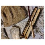 Antique Art Deco Silver Chain Mail Handbag Collection and GF Cigarette Holder
