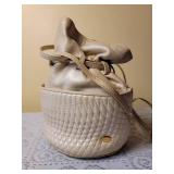 Bally Quilted Champagne Leather Pouch Handbag Purse