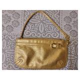 Neiman Marcus Gold Leather Wristlet Handbag Purse