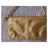 Neiman Marcus Gold Leather Wristlet Handbag Purse