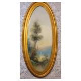 Antique Continental School Oil Pastel Framed Landscape Artwork