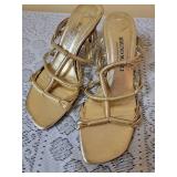 Bruno Magli Gold Leather Strap Shoes, size 6.5B