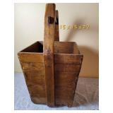 Antique Asian Wooden Rice Bucket with Wax Seal