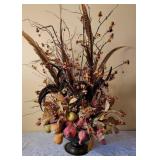 Large Elaborate Dried Fruit and Pheasant Feather Centerpiece