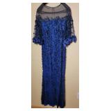 Theia Blue Beaded Evening Gown, size 12
