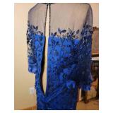 Theia Blue Beaded Evening Gown, size 12