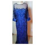 Theia Blue Beaded Evening Gown, size 12