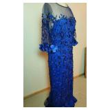 Theia Blue Beaded Evening Gown, size 12