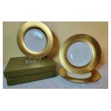 Stunning Christofle Porcelain Gold Banded Chargers, 12