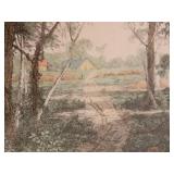 Framed Hand Colored Etching ~ The Farm Road