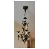 French Metal and Porcelain Floral Stem 3 Light Chandelier