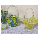 Iridescent Pearline Glass & Murano Glass Baskets