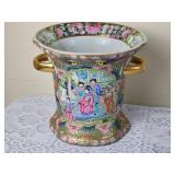 Vintage Chinese Rose Medalion Vase with Gold Handles