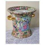 Vintage Chinese Rose Medalion Vase with Gold Handles