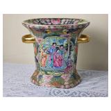 Vintage Chinese Rose Medalion Vase with Gold Handles