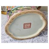 Vintage Chinese Rose Medalion Vase with Gold Handles