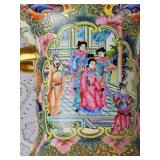 Vintage Chinese Rose Medalion Vase with Gold Handles