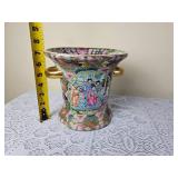 Vintage Chinese Rose Medalion Vase with Gold Handles