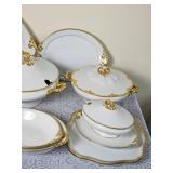 William Guerin & Co French Limoge China Service with Gold Brimmed Design