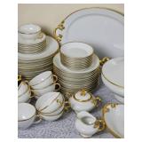 William Guerin & Co French Limoge China Service with Gold Brimmed Design