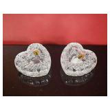 Pair Waterford Crystal Lidded Heart Dishes