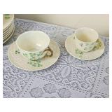 Irish Belleek Shamrock Bread Plates & Two Cups & Saucers