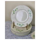 Irish Belleek Shamrock Bread Plates & Two Cups & Saucers